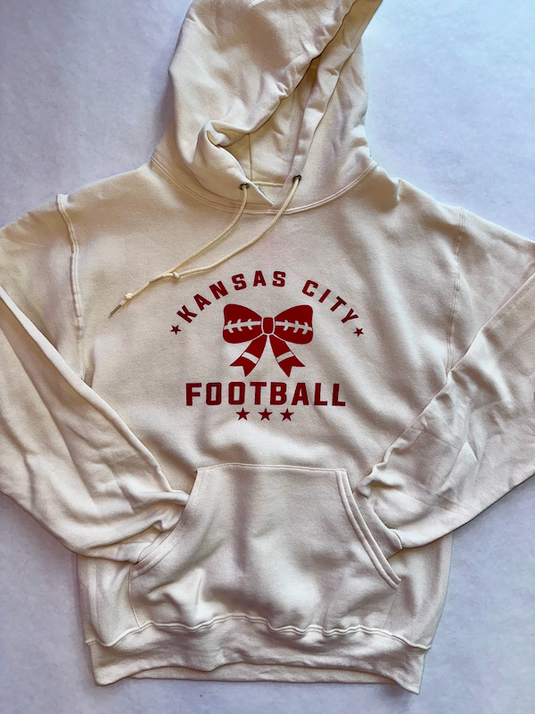 KC Football Bow Hoodie/Cream