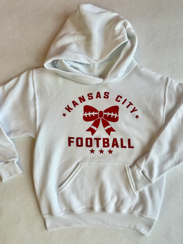 KC Football Bow Hoodie/White