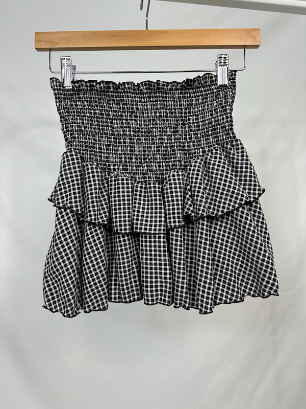 Black/White Plaid Smocked Skirt