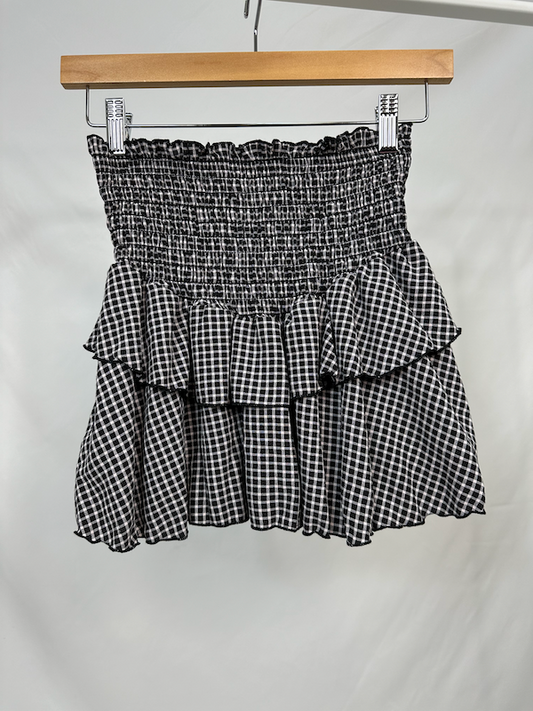 Black/White Plaid Smocked Skirt