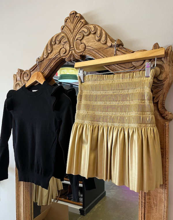 Gold Pleated Faux Leather Skirt