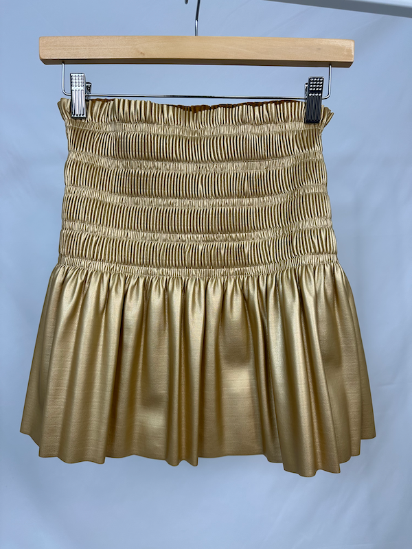 Gold Pleated Faux Leather Skirt