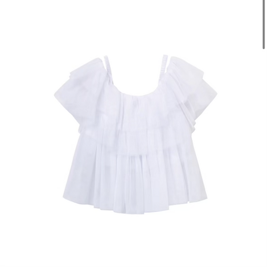Tiered White Mesh Party Top